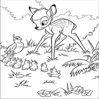 Раскраски с героями из мультфильма Бемби (Bambi) - Бэмби и семья птиц