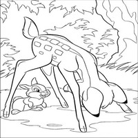 Раскраски с героями из мультфильма Бемби (Bambi) - Бэмби знакомится с зайчиком