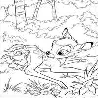 Раскраски с героями из мультфильма Бемби (Bambi) - Бэмби играет с зайчиком