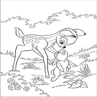 Раскраски с героями из мультфильма Бемби (Bambi) - Бэмби нюхает зайчика