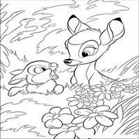 Раскраски с героями из мультфильма Бемби (Bambi) - Бэмби слушает зайчика