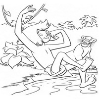 Раскраски с героями из мультфильма Книга джунглей (The Jungle Book) - Маугли ныряет