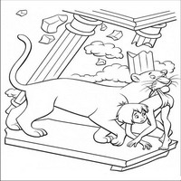 Раскраски с героями из мультфильма Книга джунглей (The Jungle Book) - Багира спасет Маугли