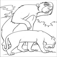 Раскраски с героями из мультфильма Книга джунглей (The Jungle Book) - Балу и Багира в поисках Маугли