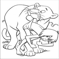 Раскраски с героями из мультфильма Книга джунглей (The Jungle Book) - Багира уносит Маугли