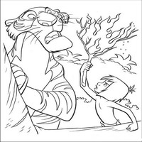 Раскраски с героями из мультфильма Книга джунглей (The Jungle Book) - Шерхан боится огня