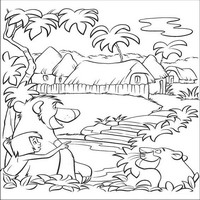 Раскраски с героями из мультфильма Книга джунглей (The Jungle Book) - деревня