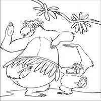 Раскраски с героями из мультфильма Книга джунглей (The Jungle Book) - танец обезьян