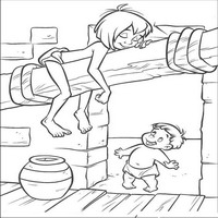 Раскраски с героями из мультфильма Книга джунглей 2 (The Jungle Book 2) - Маугли в доме
