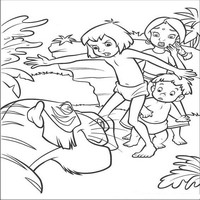 Раскраски с героями из мультфильма Книга джунглей 2 (The Jungle Book 2) - Маугли защищает друзей от Шерхана