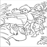 Раскраски с героями из мультфильма Книга джунглей 2 (The Jungle Book 2) - Маугли защищает друзей от Шерхана