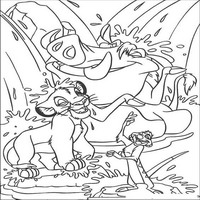 Раскраски с героями из мультфильма Король лев (The Lion King) - друзья моются
