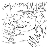 Раскраски с героями из мультфильма Король лев (The Lion King) - Тимон и Пумба обсуждают план