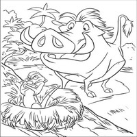 Раскраски с героями из мультфильма Король лев (The Lion King) - Тимон в гнезде