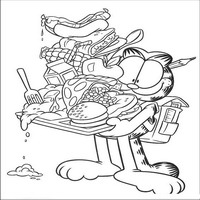Раскраски с героями по мотивам фильма Гарфилд (Garfield) - Гарфилд с подносом