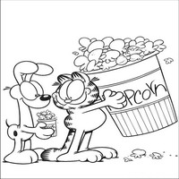 Раскраски с героями по мотивам фильма Гарфилд (Garfield) - Гарфилд с поп-корном
