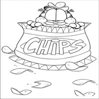 Раскраски с героями по мотивам фильма Гарфилд (Garfield) - Гарфилд в чипсах
