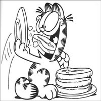 Раскраски с героями по мотивам фильма Гарфилд (Garfield) - Гарфилд с блинчиками