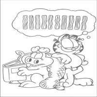 Раскраски с героями по мотивам фильма Гарфилд (Garfield) - Гарфилд мечтает о беконе