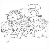 Раскраски с героями по мотивам фильма Гарфилд (Garfield) - прогулка