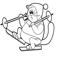 Раскраски для малышей - кот на лыжах