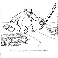 Раскраски с героями по мотивам историй про Машу и Медведя - с рыбалки