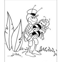 Раскраски с героями по мотивам приключений Пчелки Майи (Die Biene Maja und ihre Abenteuer) - кузнечик и пчелки на руках