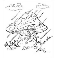 Раскраски с героями по мотивам приключений Пчелки Майи (Die Biene Maja und ihre Abenteuer) - кузнечик прячется от дождя под грибом