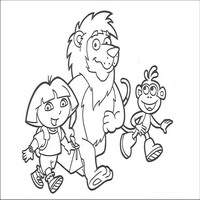 Раскраски с героями по мотивам историй про Даша-следопыт (Dora the Explorer) - со львом