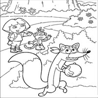Раскраски с героями по мотивам историй про Даша-следопыт (Dora the Explorer) - лис украл мяч