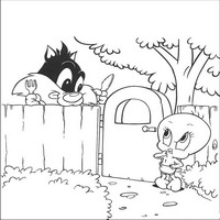 Раскраски с героями по мотивам историй про Малыши Луни Тюнз (Baby Looney Tunes) - за калиткой