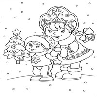 Раскраски про Новый год - снегурочка и снеговичок