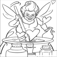 Раскраски с героями из мультфильмов Шрек (Shrek) - фея крёстная готовит приворотное зелье