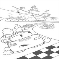 Раскраски с героями из мультфильмов Тачки (Cars) - Молния МакКуин у финиша