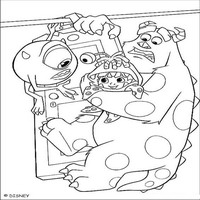 Раскраски с героями из мультфильма Корпорация монстров (Monsters) - полёт на двери