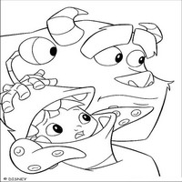Раскраски с героями из мультфильма Корпорация монстров (Monsters) - Салли боится за Бу