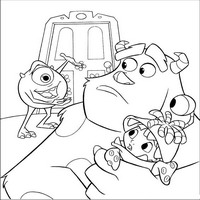 Раскраски с героями из мультфильма Корпорация монстров (Monsters) - дверь починили