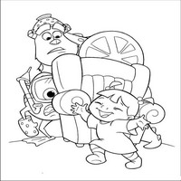 Раскраски с героями из мультфильма Корпорация монстров (Monsters) - Бу играет