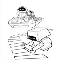 Раскраски с героями из мультфильма Валли (Wall-e) - валли и ева едут на машинке