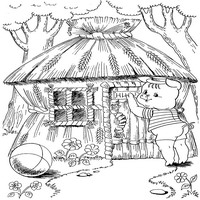 Раскраски по мотивам сказки Три поросенка -  дом из соломы