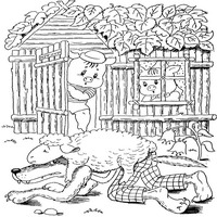Раскраски по мотивам сказки Три поросенка -  волк притворяется овечкой