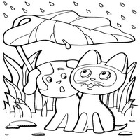 Раскраски с персонажами Котенок Гав -  дождь