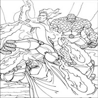 Раскраски с Фантастической четверкой (Fantastic Four) - Существо и Человек-факел борьба с Доктором Думом