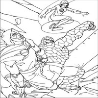 Раскраски с Фантастической четверкой (Fantastic Four) - Существо и Невидимая Леди против Доктора Дум