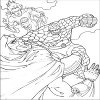 Раскраски с Фантастической четверкой (Fantastic Four) - Существо и Человек-факел борьба с Доктором Дум 