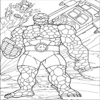 Раскраски с Фантастической четверкой (Fantastic Four) - Существо, Человек-факел и Мистер Фантастик оборона